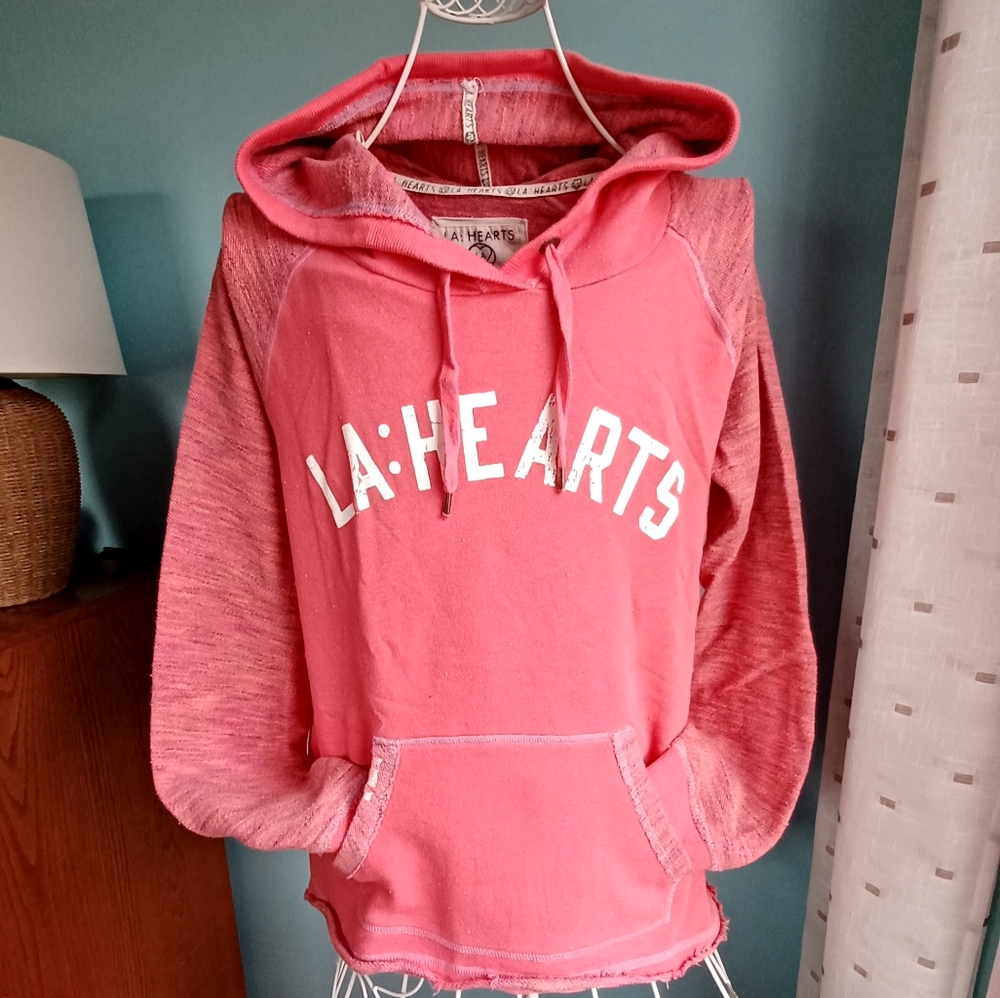 EUC LA Hearts Coral/Salmon Color Pullover Hoodie - Women's Size Large - Picture 1 of 6